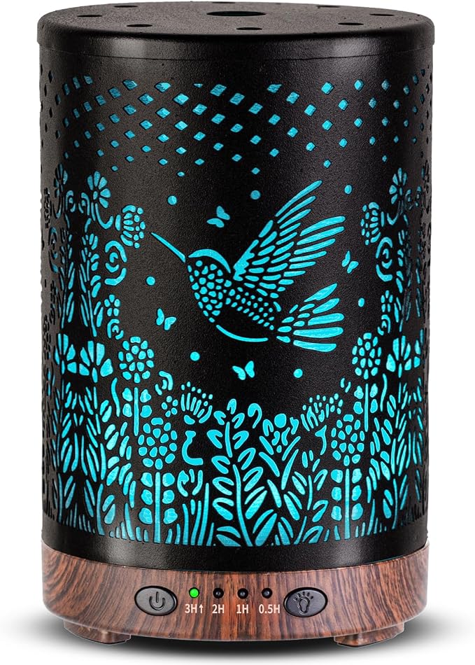 Essential Oil Diffuser 120ML Metal Aromatherapy Diffuser with Timer, Cool Mist Humidifier with Auto Shut-Off & 7 Color Lights