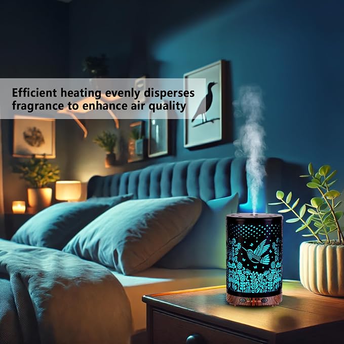 Essential Oil Diffuser 120ML Metal Aromatherapy Diffuser with Timer, Cool Mist Humidifier with Auto Shut-Off & 7 Color Lights