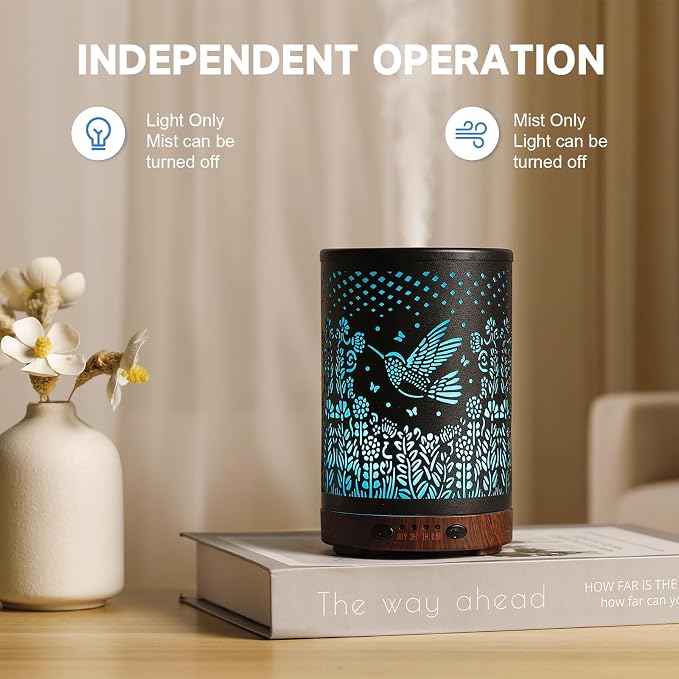 Essential Oil Diffuser 120ML Metal Aromatherapy Diffuser with Timer, Cool Mist Humidifier with Auto Shut-Off & 7 Color Lights