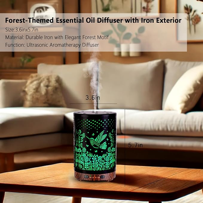Essential Oil Diffuser 120ML Metal Aromatherapy Diffuser with Timer, Cool Mist Humidifier with Auto Shut-Off & 7 Color Lights
