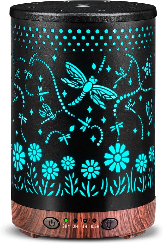 Essential Oil Diffuser 120ML Metal Aromatherapy Diffuser with Timer, Cool Mist Humidifier with Auto Shut-Off & 7 Color Lights