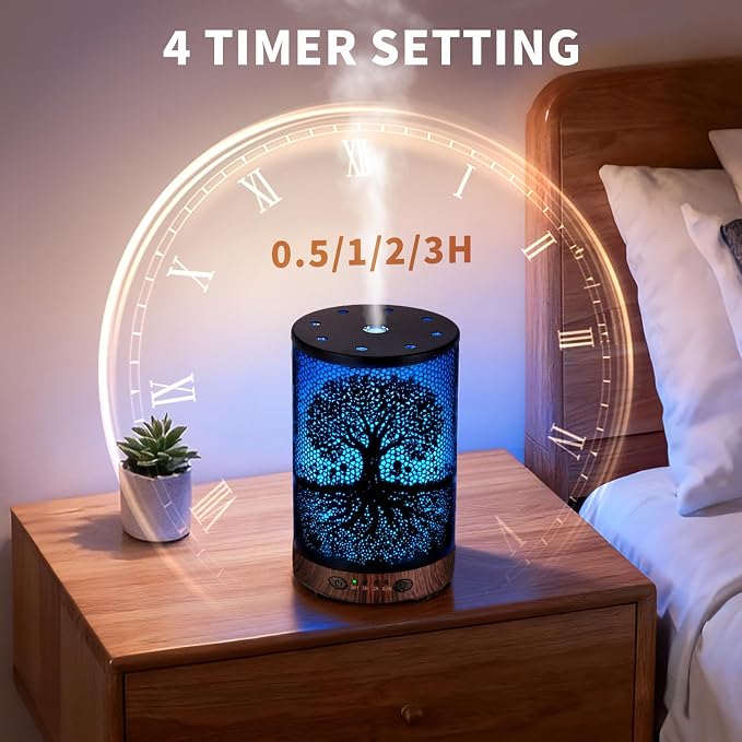 Essential Oil Diffuser 120ML Metal Aromatherapy Diffuser with Timer, Cool Mist Humidifier with Auto Shut-Off & 7 Color Lights