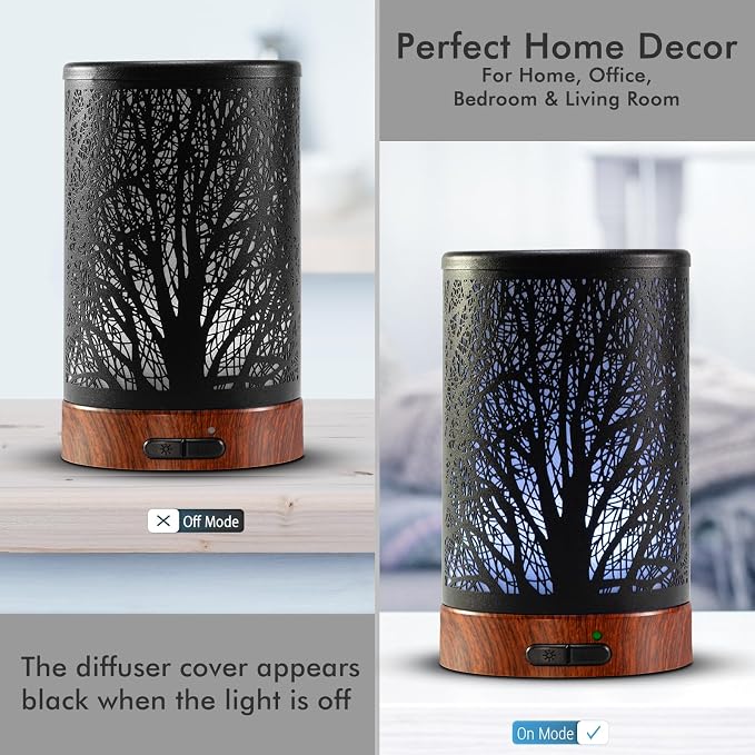 Essential Oil Diffuser 150ml Black Metal Aromatherapy Oil Diffuser Ultrasonic Cool Mist Diffuser with Auto Shut-Off