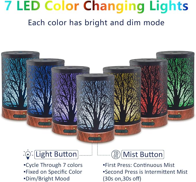 Essential Oil Diffuser 150ml Black Metal Aromatherapy Oil Diffuser Ultrasonic Cool Mist Diffuser with Auto Shut-Off