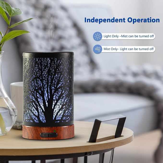 Essential Oil Diffuser 150ml Black Metal Aromatherapy Oil Diffuser Ultrasonic Cool Mist Diffuser with Auto Shut-Off