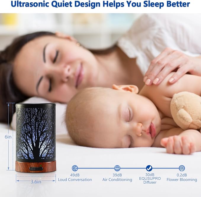 Essential Oil Diffuser 150ml Black Metal Aromatherapy Oil Diffuser Ultrasonic Cool Mist Diffuser with Auto Shut-Off