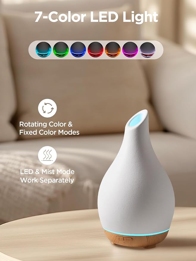 Essential Oil Diffuser, 150ml Ceramic Diffuser Handcrafted Stone Aromatherapy Diffusers Ultrasonic Cool Mist Humidifier