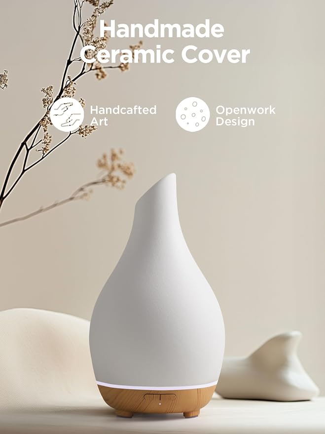 Essential Oil Diffuser, 150ml Ceramic Diffuser Handcrafted Stone Aromatherapy Diffusers Ultrasonic Cool Mist Humidifier