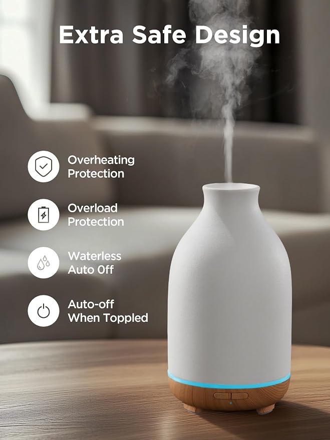 Essential Oil Diffuser, 150ml Ceramic Stone Diffuser Handcrafted Aromatherapy Diffusers Ultrasonic Cool Mist Humidifier