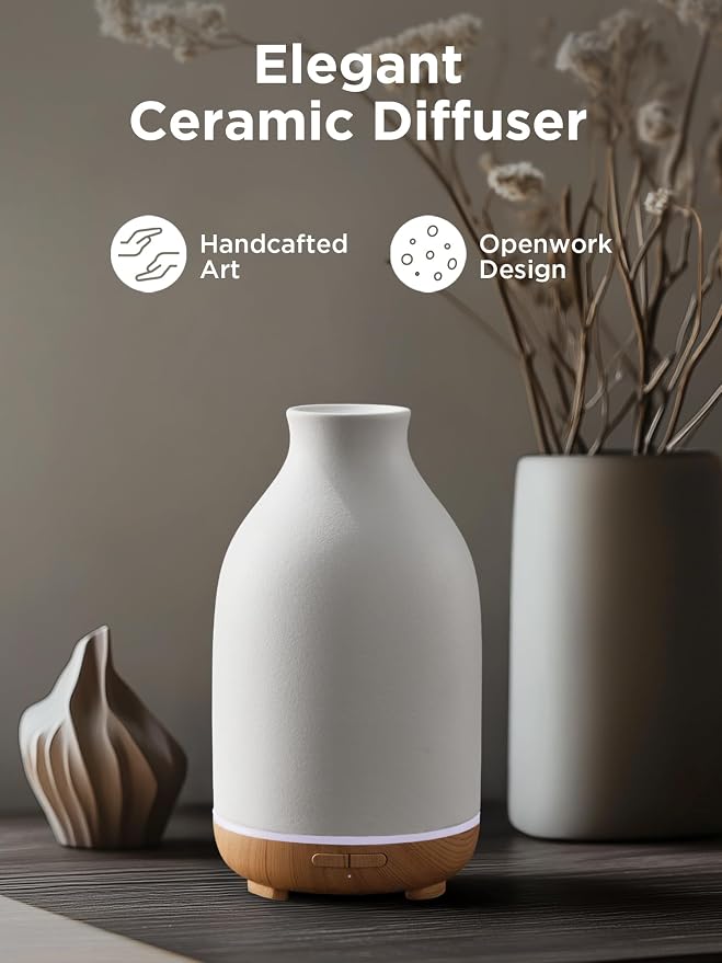 Essential Oil Diffuser, 150ml Ceramic Stone Diffuser Handcrafted Aromatherapy Diffusers Ultrasonic Cool Mist Humidifier