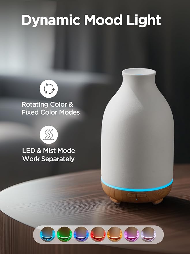 Essential Oil Diffuser, 150ml Ceramic Stone Diffuser Handcrafted Aromatherapy Diffusers Ultrasonic Cool Mist Humidifier