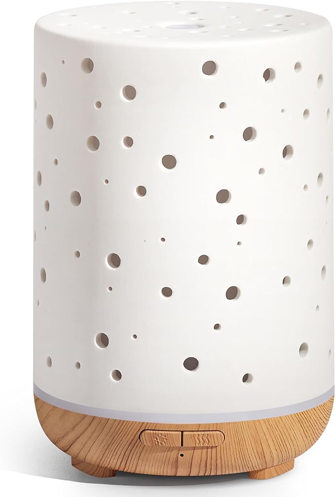Essential Oil Diffuser, 150ml Ceramic Ultrasonic Air Humidifier Cool Mist Aromatherapy Diffuser with 2 Mist Modes, product