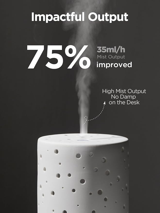 Essential Oil Diffuser, 150ml Ceramic Ultrasonic Air Humidifier Cool Mist Aromatherapy Diffuser with 2 Mist Modes, alternate