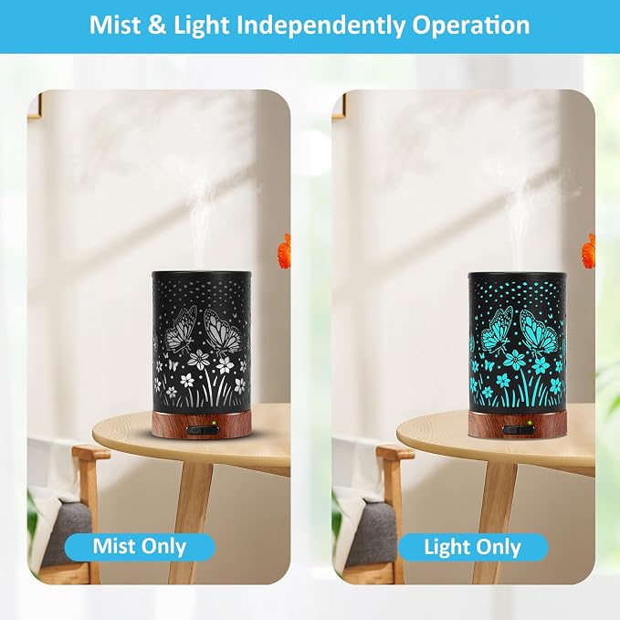 Essential Oil Diffuser - 150ML Metal Aromatherapy Diffuser for Essential Oils with 7 Colors Lights Gifts for Mom Auto