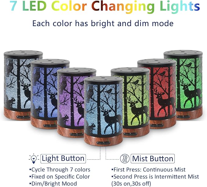 Essential Oil Diffuser 150ml Metal Aromatherapy Oil Diffuser Ultrasonic Cool Mist Diffuser with Auto Shut-Off Protection,7