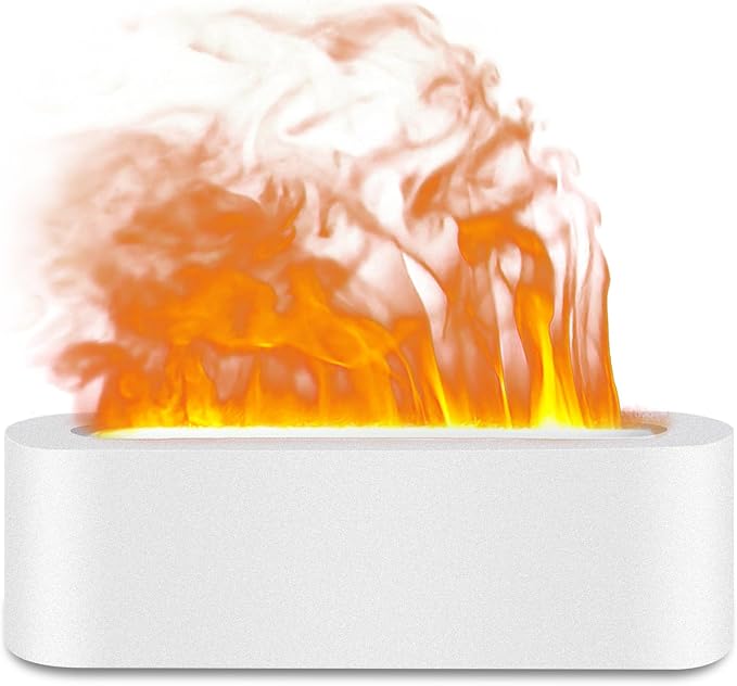 Essential Oil Diffuser, 180ml Flame Aroma Diffuser Humidifier, Ultrasonic Fireplace Aromatherapy Diffuser with 7-Color LED