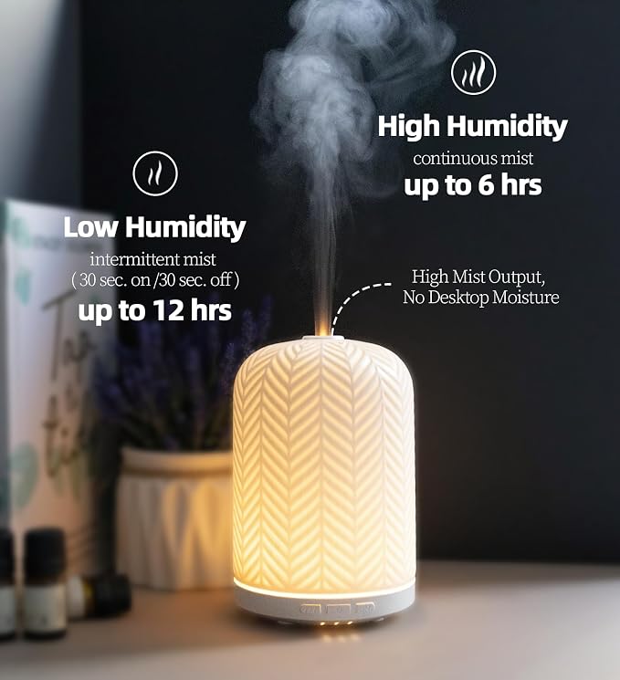 Essential Oil Diffuser – 2.4MHz Ultrasonic Aromatherapy Diffuser, everyday comfort Night Light, Timer & Auto Shut-Off