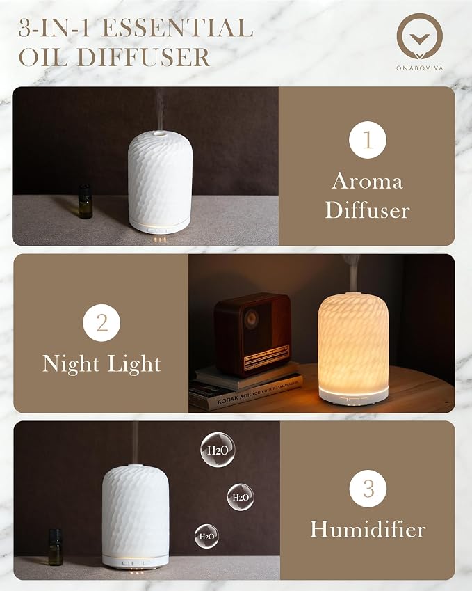 Essential Oil Diffuser – 2.4MHz Ultrasonic Aromatherapy Diffuser, everyday comfort Night Light, Timer & Auto Shut-Off