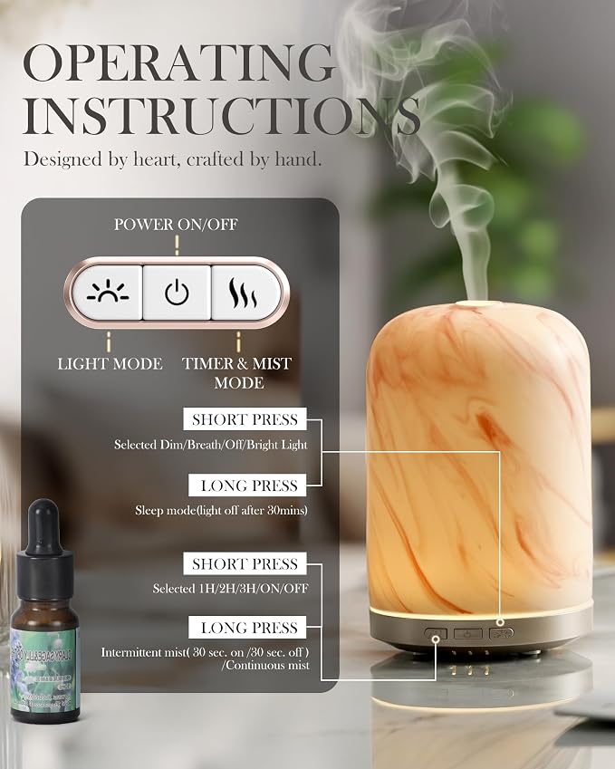Essential Oil Diffuser – 2.4MHz Ultrasonic Aromatherapy Diffuser, everyday comfort Night Light, Timer & Auto Shut-Off