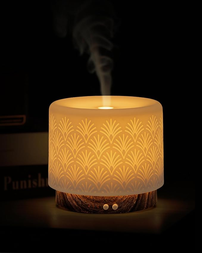 Essential Oil Diffuser, 280ml Ceramic Aromatherapy Diffuser for Large Room, 2.4MHz Ultrasonic Cool Mist Diffuser Oil Machine