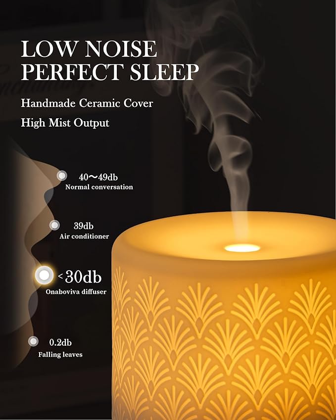 Essential Oil Diffuser, 280ml Ceramic Aromatherapy Diffuser for Large Room, 2.4MHz Ultrasonic Cool Mist Diffuser Oil Machine