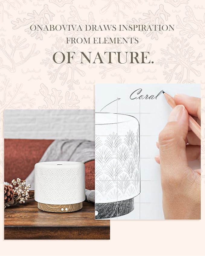 Essential Oil Diffuser, 280ml Ceramic Aromatherapy Diffuser for Large Room, 2.4MHz Ultrasonic Cool Mist Diffuser Oil Machine