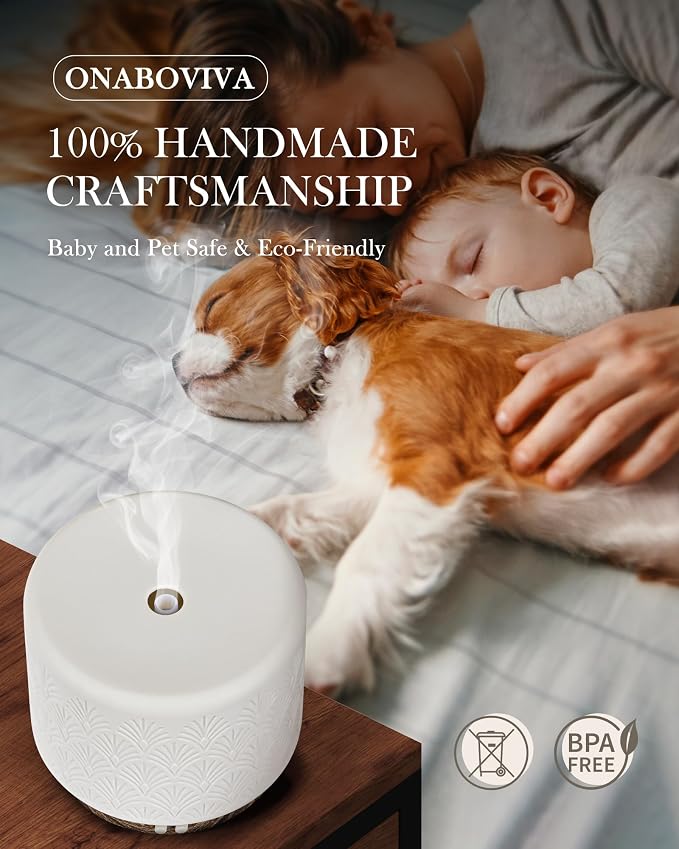 Essential Oil Diffuser, 280ml Ceramic Aromatherapy Diffuser for Large Room, 2.4MHz Ultrasonic Cool Mist Diffuser Oil Machine