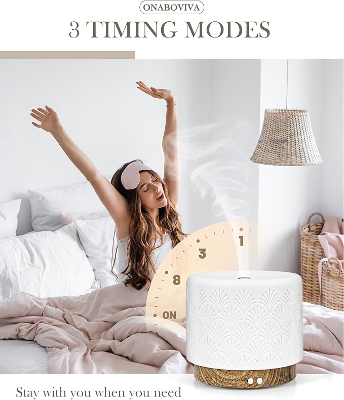 Essential Oil Diffuser, 280ml Ceramic Aromatherapy Diffuser for Large Room, 2.4MHz Ultrasonic Cool Mist Diffuser Oil Machine