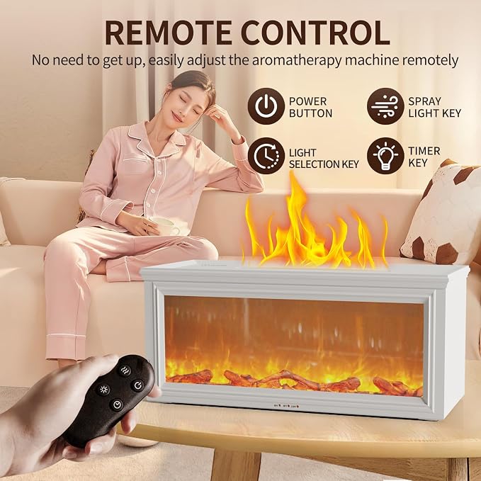 Essential Oil Diffuser, 280ML Ultrasonic Aromatherapy Diffuser with Realistic Flame Effect, Remote Control, 7 Colors LED