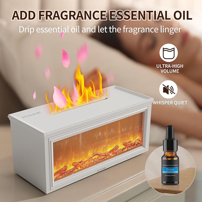 Essential Oil Diffuser, 280ML Ultrasonic Aromatherapy Diffuser with Realistic Flame Effect, Remote Control, 7 Colors LED