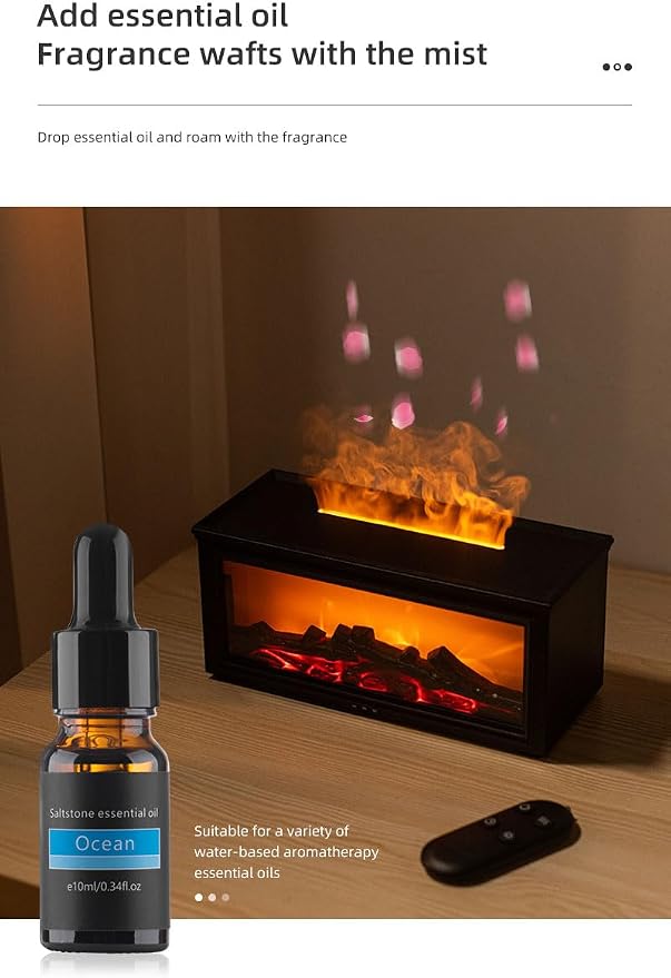 Essential Oil Diffuser, 280ML Ultrasonic Aromatherapy Diffuser with Realistic Flame Effect, Remote Control, 7 Colors LED