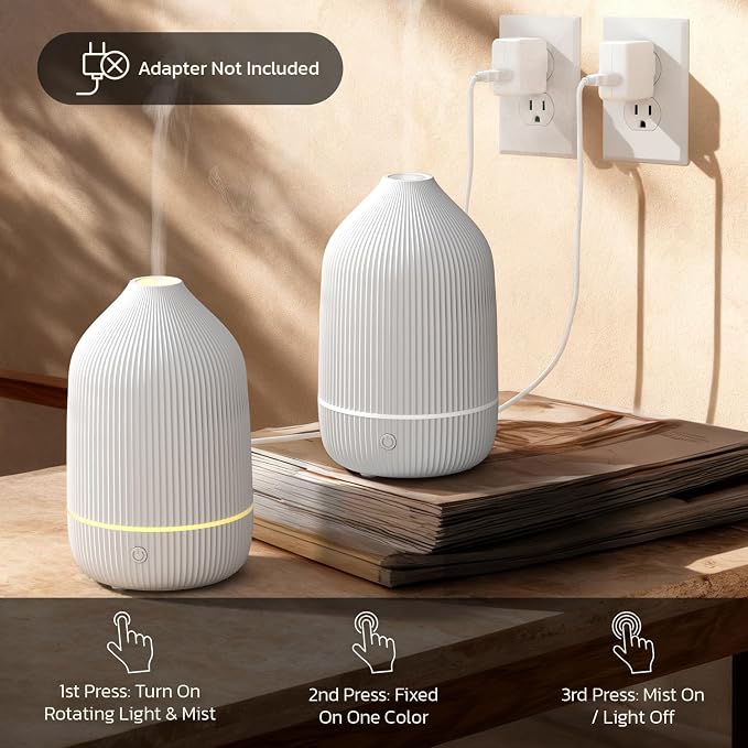 Essential Oil Diffuser, 2Pack, 100ml Aromatherapy Diffuser, Mini Ultrasonic Diffuser for Essential Oil, Home, Office