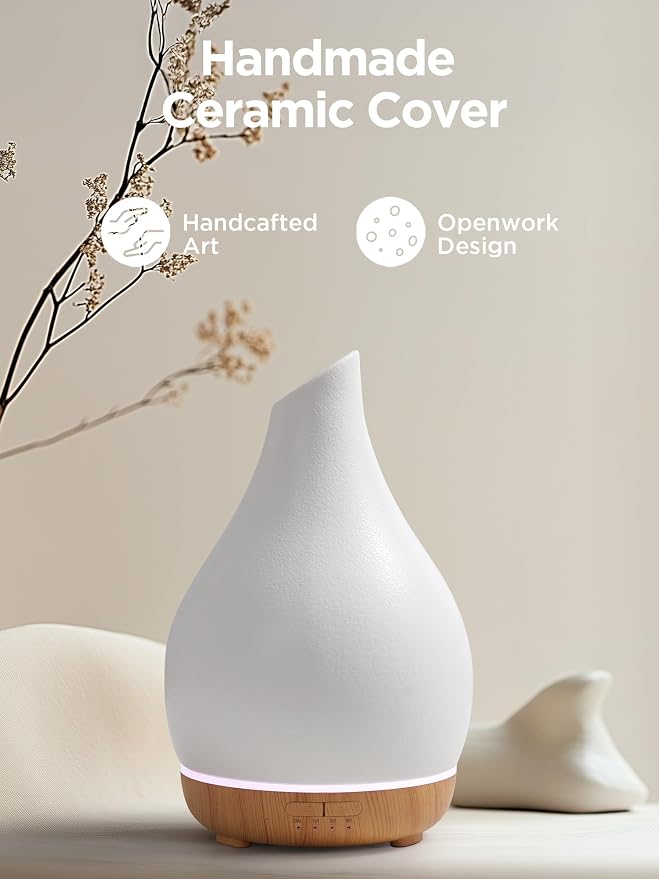 Essential Oil Diffuser, 300ml Ceramic Diffuser for Home Handcrafted Stone Aromatherapy Diffusers Ultrasonic Cool Mist