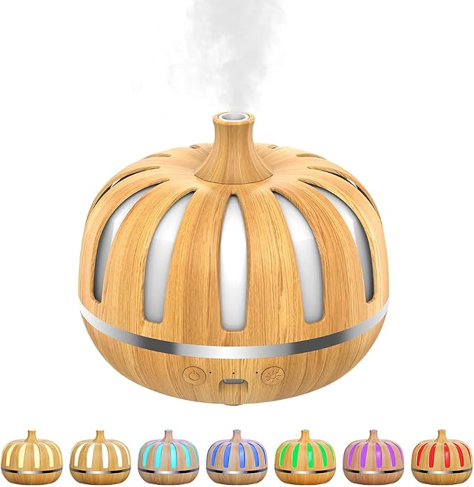 Essential Oil Diffuser 300ml for Home Bedroom, Aromatherapy Oil Diffuser with 3H 6H Timer, 7 Color Light, USB Type-C, Pumpkin