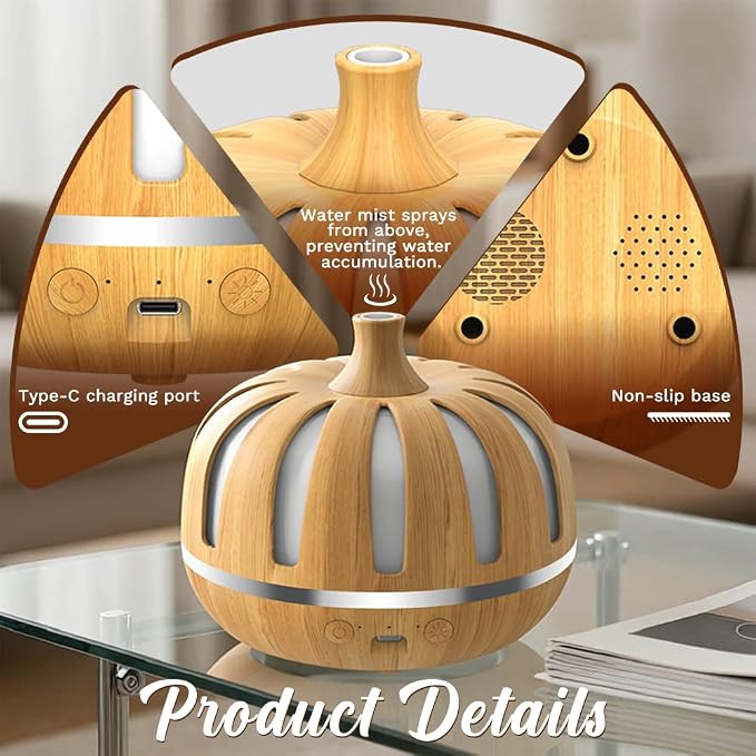 Essential Oil Diffuser 300ml for Home Bedroom, Aromatherapy Oil Diffuser with 3H 6H Timer, 7 Color Light, USB Type-C, Pumpkin