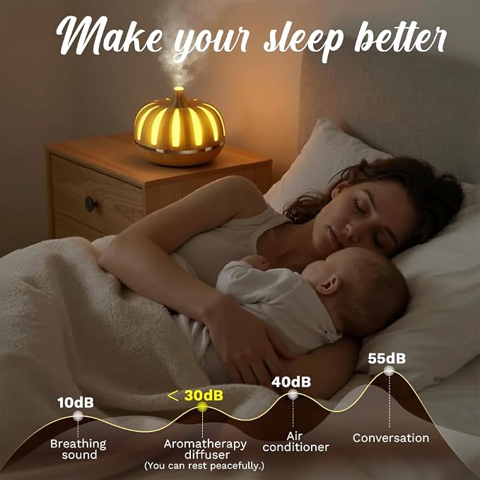 Essential Oil Diffuser 300ml for Home Bedroom, Aromatherapy Oil Diffuser with 3H 6H Timer, 7 Color Light, USB Type-C, Pumpkin