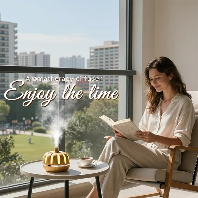 Essential Oil Diffuser 300ml for Home Bedroom, Aromatherapy Oil Diffuser with 3H 6H Timer, 7 Color Light, USB Type-C, Pumpkin