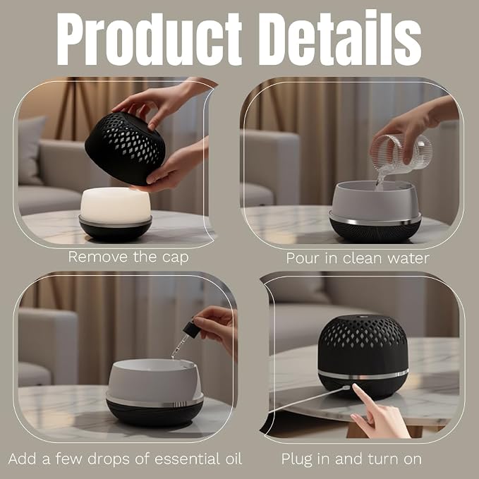 Essential Oil Diffuser 300ml for Home Bedroom, Aromatherapy Oil Diffuser with 3H 6H Timer, 7 Color Light, USB Type-C, Hollow