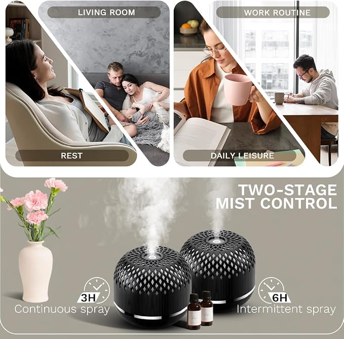 Essential Oil Diffuser 300ml for Home Bedroom, Aromatherapy Oil Diffuser with 3H 6H Timer, 7 Color Light, USB Type-C, Hollow