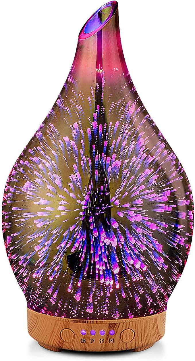 Essential Oil Diffuser 3D Firework Glass Aromatherapy Ultrasonic Humidifier Rose Gold,Auto Shut-Off,Timer Setting,BPA