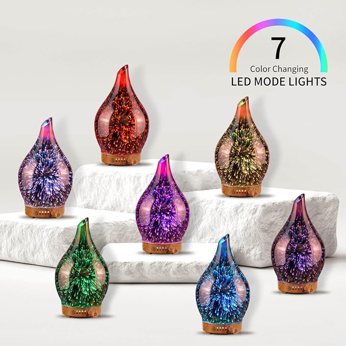 Essential Oil Diffuser 3D Firework Glass Aromatherapy Ultrasonic Humidifier Rose Gold,Auto Shut-Off,Timer Setting,BPA