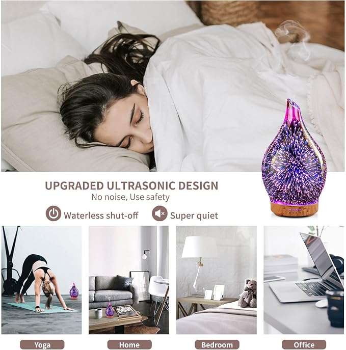 Essential Oil Diffuser 3D Firework Glass Aromatherapy Ultrasonic Humidifier Rose Gold,Auto Shut-Off,Timer Setting,BPA