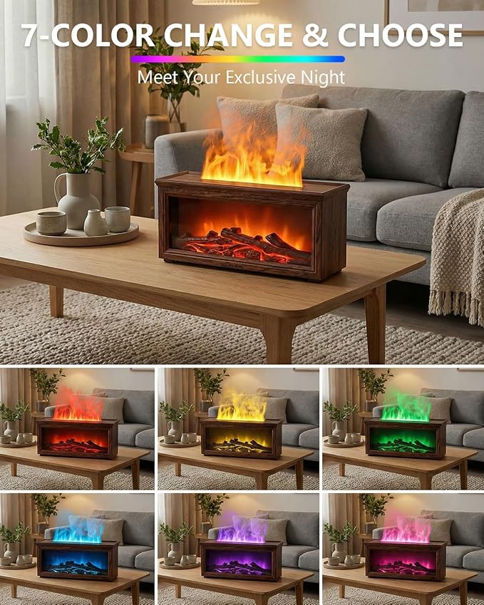 Essential Oil Diffuser, 7-Color Fireplace Fire Flame Aromatherapy Humidifier, alternate product view 2
