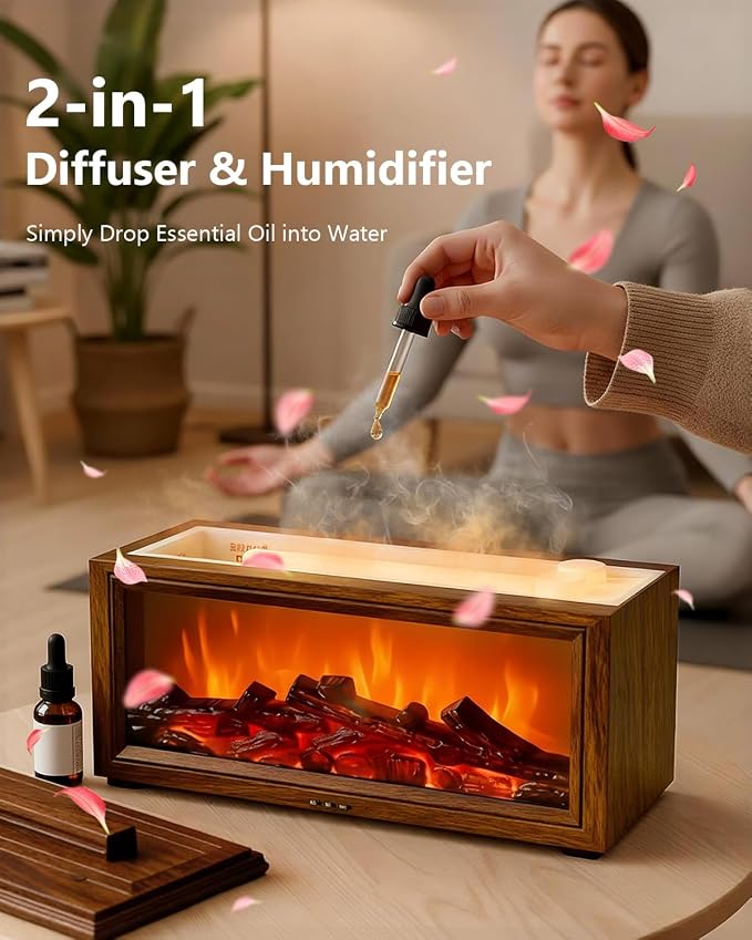 Essential Oil Diffuser, 7-Color Fireplace Fire Flame Aromatherapy Humidifier, alternate product view 4