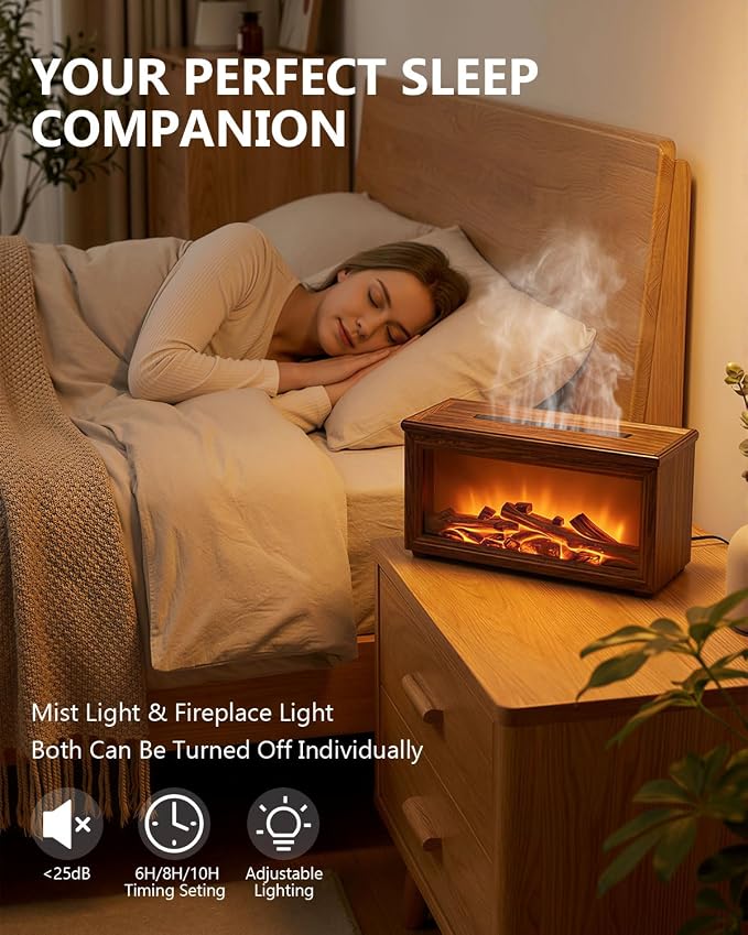 Essential Oil Diffuser, 7-Color Fireplace Fire Flame Aromatherapy Humidifier, alternate product view 5