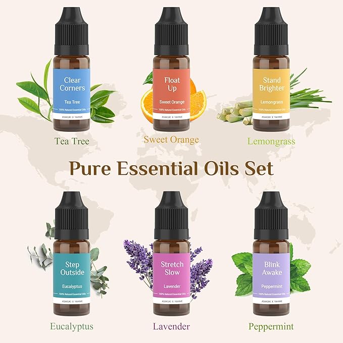 Essential Oil Diffuser 700ml, Ultrasonic Aromatherapy Humidifier with Top 6 Essential Oils Set, 7 LED Colors, Timer &