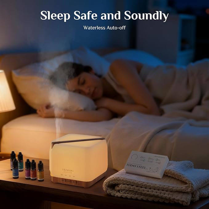 Essential Oil Diffuser 700ml, Ultrasonic Aromatherapy Humidifier with Top 6 Essential Oils Set, 7 LED Colors, Timer &