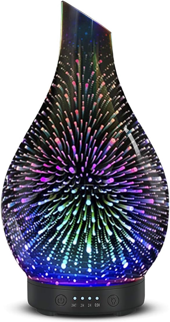 Essential Oil Diffuser Aromatherapy Diffuser - Art Glass Oil Diffuser with Auto Shut-Off Protection 4 Timer Setting 7 Colors