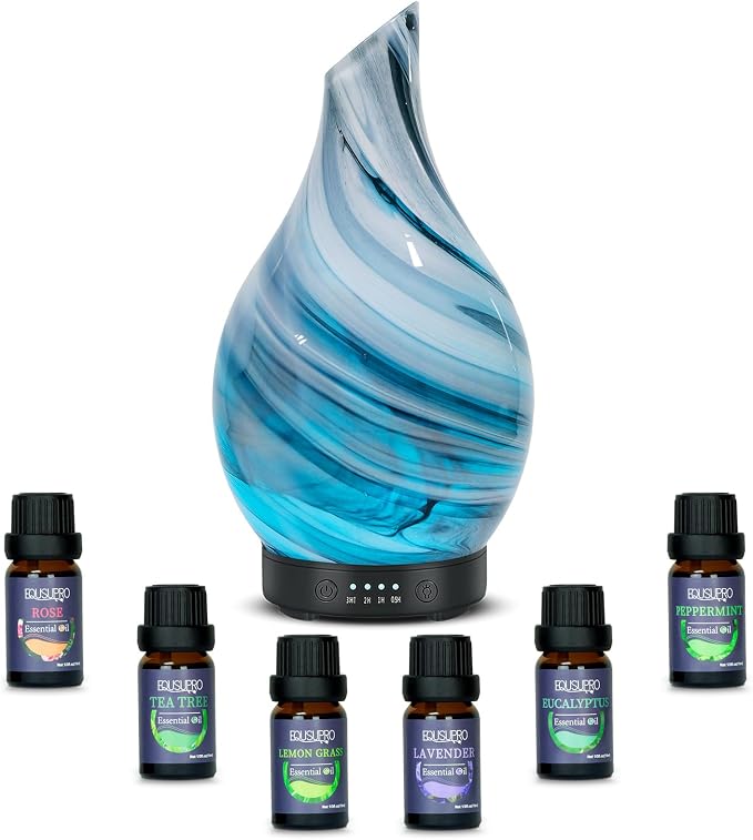 Essential Oil Diffuser Aromatherapy Diffuser - Art Glass Oil Diffuser with Auto Shut-Off Protection 4 Timer Setting 7 Colors