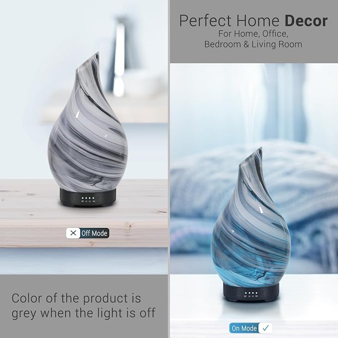 Essential Oil Diffuser Aromatherapy Diffuser - Art Glass Oil Diffuser with Auto Shut-Off Protection 4 Timer Setting 7 Colors